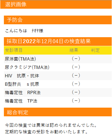 NAOYA(ﾅｵﾔ) 【12月度性病検査結果💉】