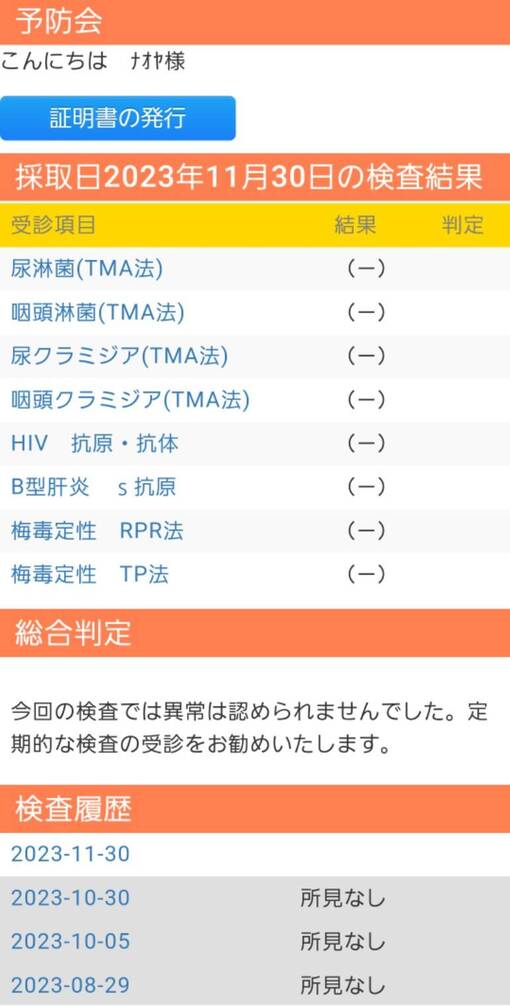 NAOYA(ﾅｵﾔ) 【12月性病検査結果💉】