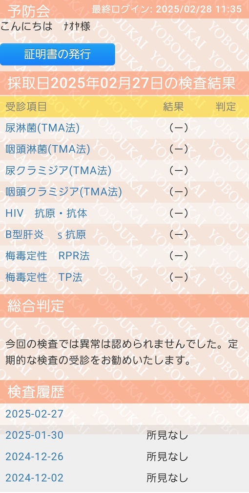 NAOYA(ﾅｵﾔ) 【3月度 性病検査結果💉】