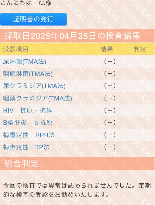 HARU(ﾊﾙ) 性病検査結果💡