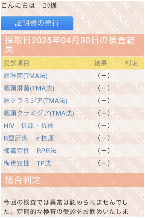 YU(ﾕｳ) 【5月】性病検査🙆‍♂️